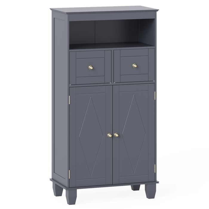 KVARO Bathroom Floor Storage Cabinet with Doors and Shelves-Gray