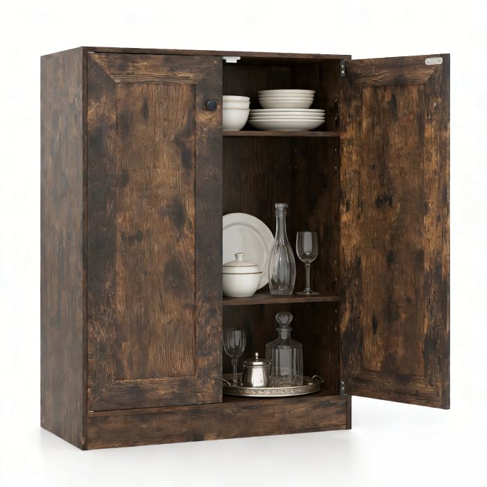 YORIN Wooden Sideboard Cabinet with Double Doors-Rustic Brown