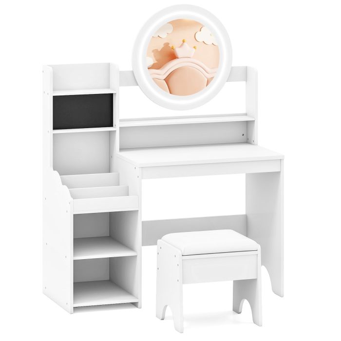 ZAVIX Kids Vanity Table with Mirror & Lights-White