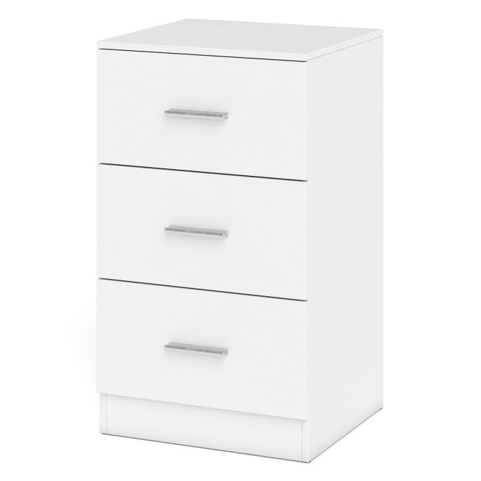 KLYRA Modern Bedside Table End Table with 3 Storage Drawers 2 Anti-tip Kits-White