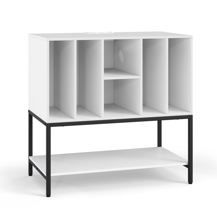 YIREL Record Player Stand with Charging Station for Living Room-White