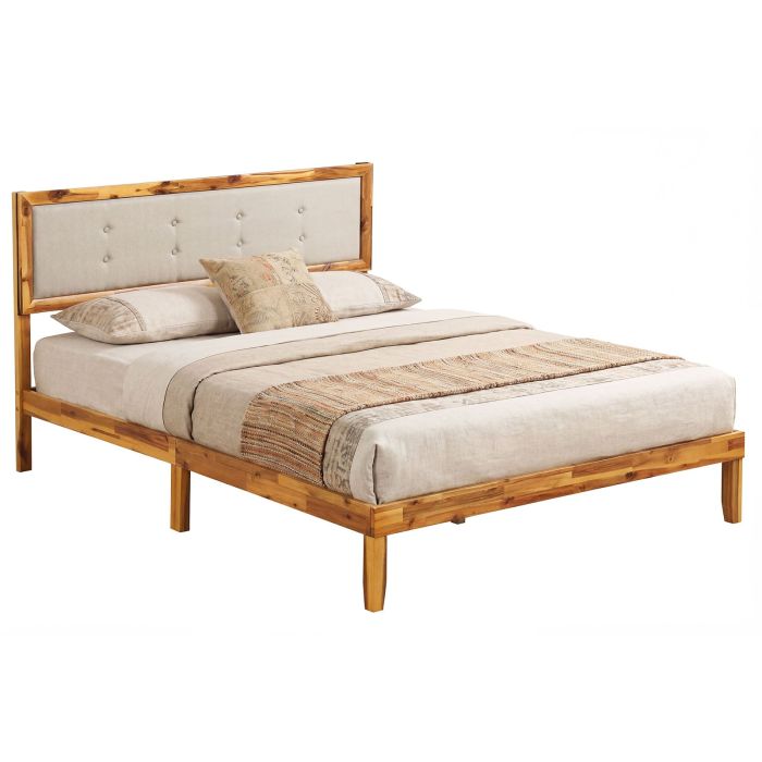 VLORA Solid Wood Bed Frame with Tufted Headboard-Queen Size