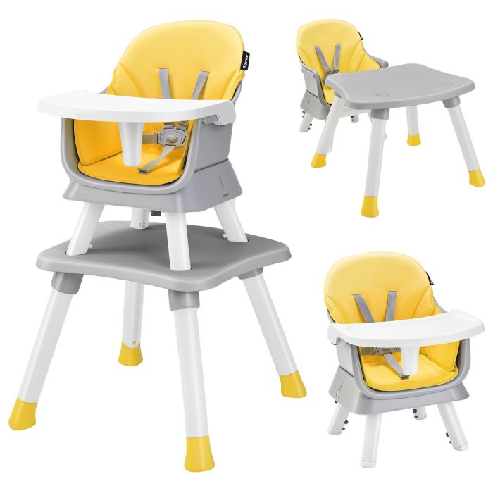 Baby High Chair - 6-in-1 Baby High Chair with 5-Point Harness and Removable Tray-Yellow