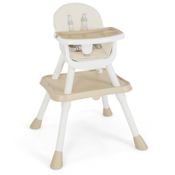 Baby High Chair - 6-in-1 Baby High Chair with Convertible Table and Removable Tray-Beige