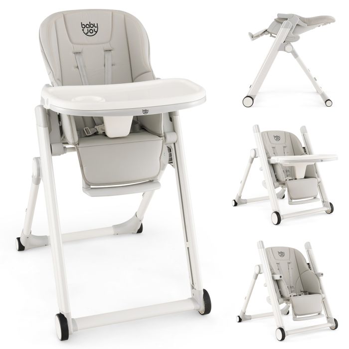 Foldable High Chair with Recline Backrest - Light Grey