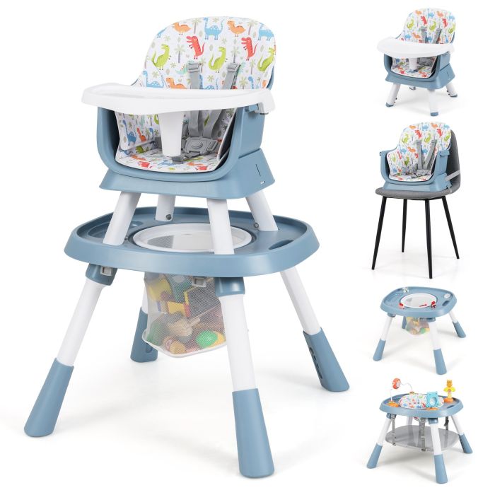 FROSTALIA 16-in-1 Convertible Baby High Chair with Removable Tray and 5-Point Harness-Blue
