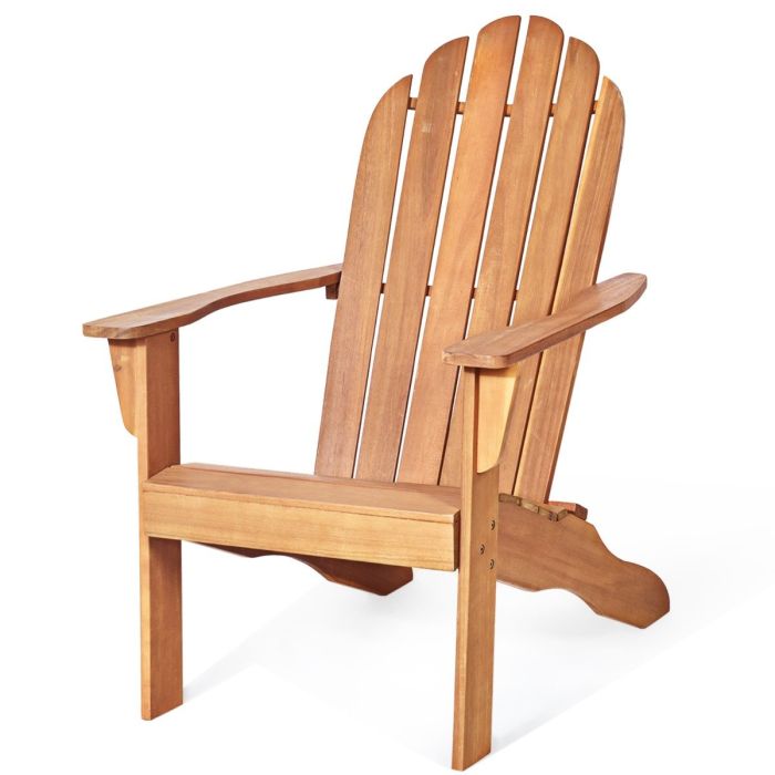 Garden Chair - Acacia Wood Adirondack Lounger Chair with Slatted Seating, Ergonomic Design-Natural