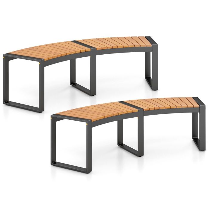 VITY Acacia Wood Fire Pit Bench with Slatted Seat Metal Legs-2 Pack