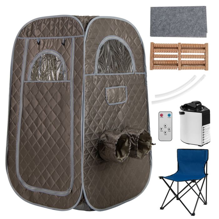 LUMARELLE Portable Steam Sauna Tent with 1000W 3L Generator and Chair-Grey