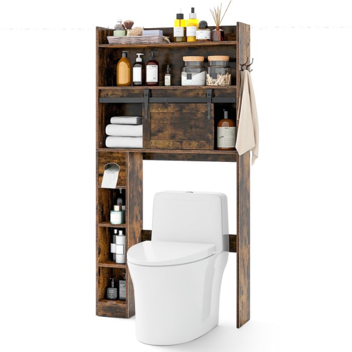 Bathroom Cabinet - Over The Toilet Storage Cabinet Farmhouse Bathroom Organizer Toilet Rack-Rustic Brown