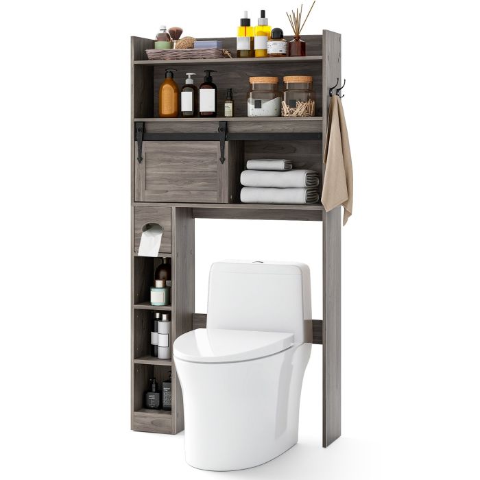 Bathroom Cabinet - Over The Toilet Storage Cabinet Farmhouse Bathroom Organizer Toilet Rack-Grey