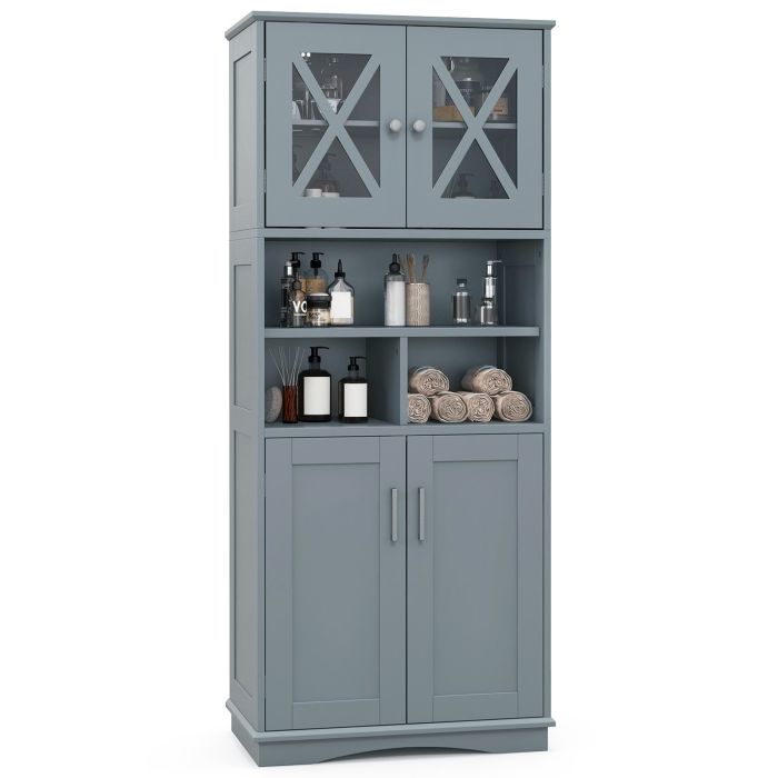 Bathroom Cabinet - Tall Bathroom Floor Storage Cabinet with Acrylic Doors and 3 Cubes-Grey