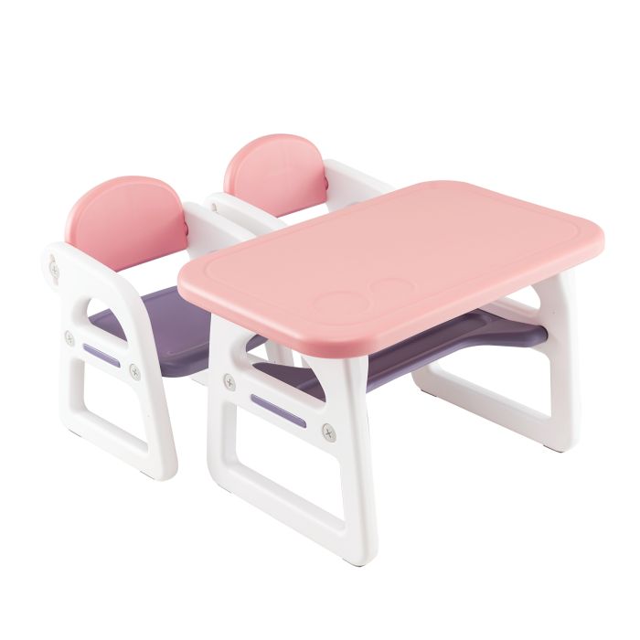 3-Pcs Kids Table and Chairs Set with Storage Rack - Pink