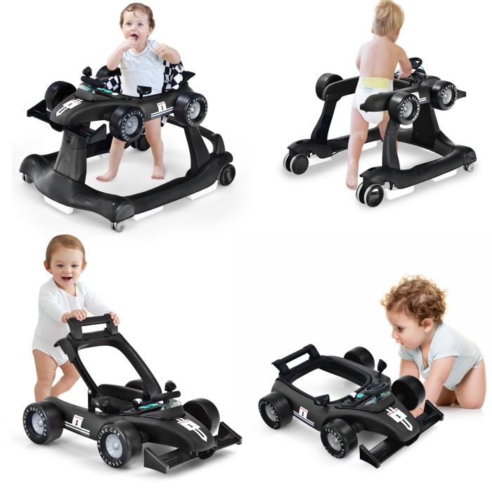 Kids Pedal Vehicle - 4-in-1 Baby Push Walker with Adjustable Height and Speed-Black