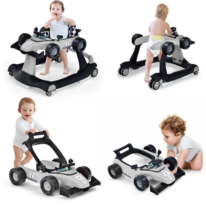 Kids Pedal Vehicle - 4-in-1 Baby Push Walker with Adjustable Height and Speed-Grey