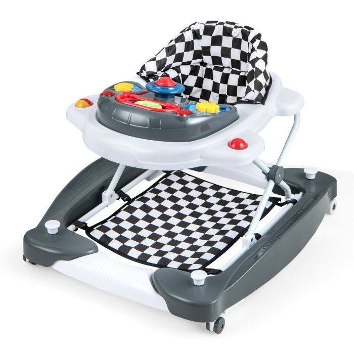 Baby Walker - 6 in 1 Adjustable Baby Walker Folding Baby Activity Center with Music Lights-Grey