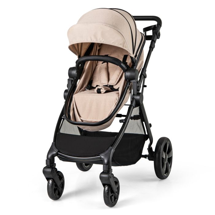 SPRUCELLE 2-in-1 Convertible Baby Stroller with Reversible Seat and Adjustable Canopy-Beige