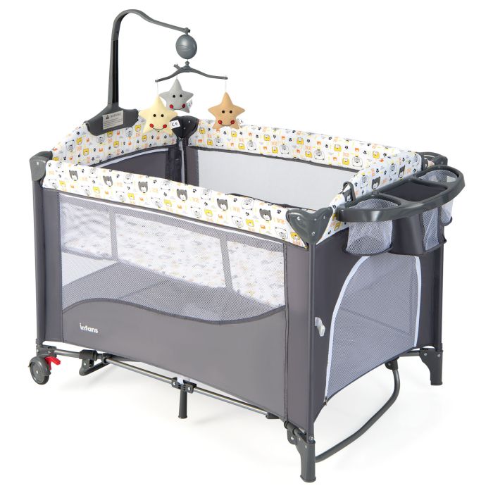Toddler Bed - 5-in-1 Portable Baby Travel Cot with Detachable Changing Table-Classic