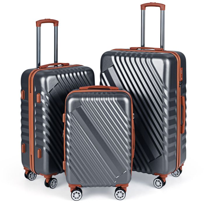 LUMISTRA Large/Medium/Small Carry on Suitcase Sets with Premium Wheels and TSA Approved Lock-Grey