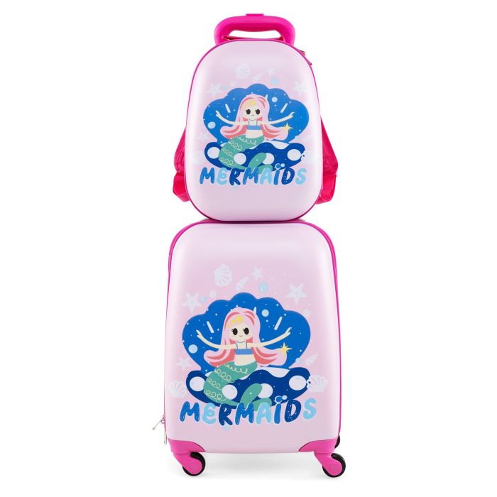 FROSTWYN 2 Pieces Kids Luggage Set with Wheels and Height Adjustable Handle-Light Purple