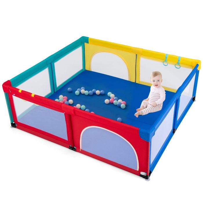 Baby Playpen with 50 Ocean Balls and Non-slip Suction Cups - Colourful