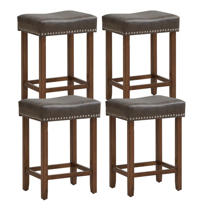 WLYN Bar Stool Set of 4 with PU Leather Upholstery Backless-24 Inches