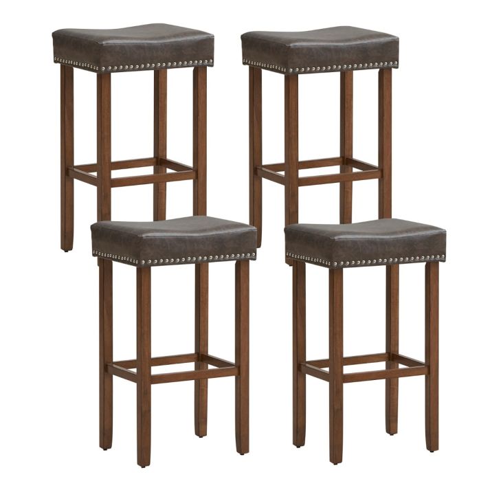 WLYN Bar Stool Set of 4 with PU Leather Upholstery Backless-29 Inches