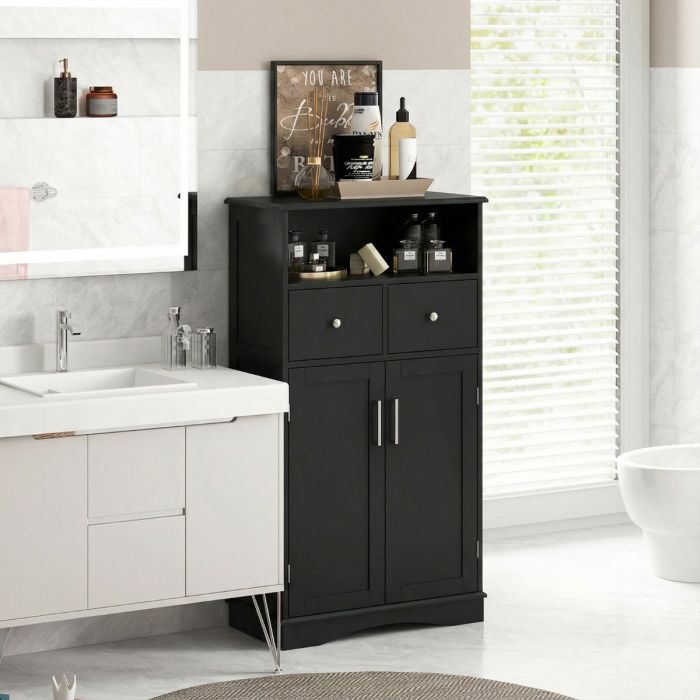 Bathroom Floor Cabinet with 2 Doors and 2 Adjustable Shelves for Bathroom-Black