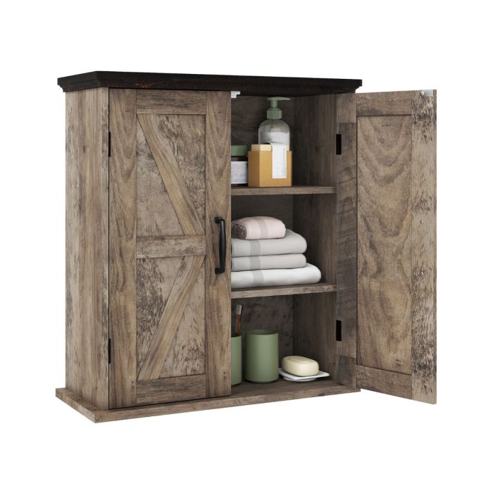 MAVIX Bathroom Wall Cabinet with 2 Doors and Adjustable Shelves-Rustic Brown