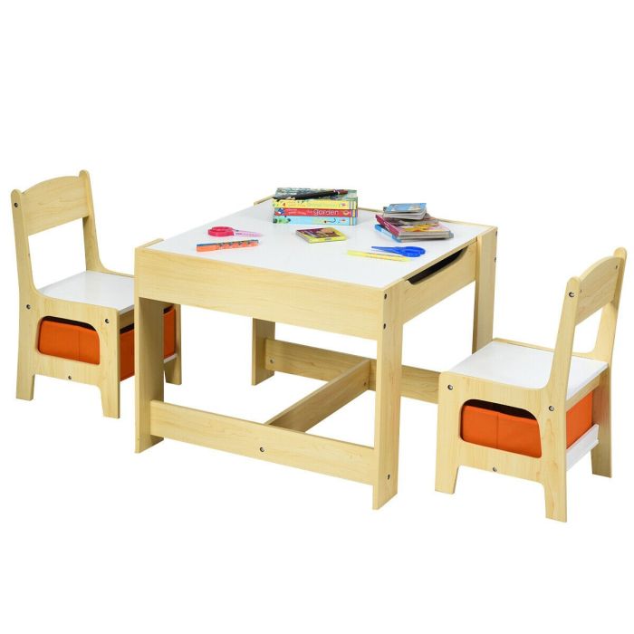 ELULLO Children's Table and Chair Set with Storage Boxes-Beige