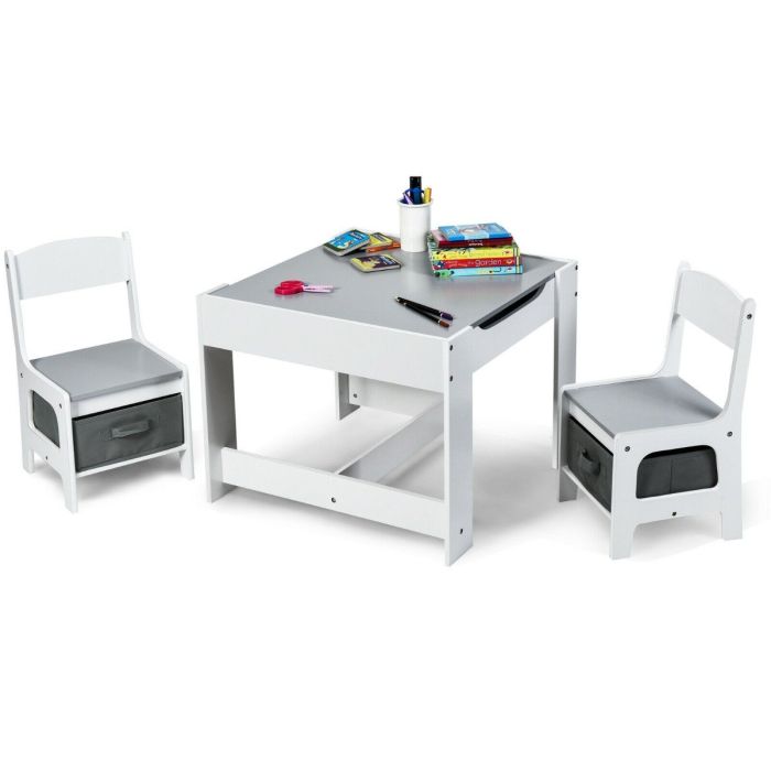 ELULLO Children's Table and Chair Set with Storage Boxes-Grey