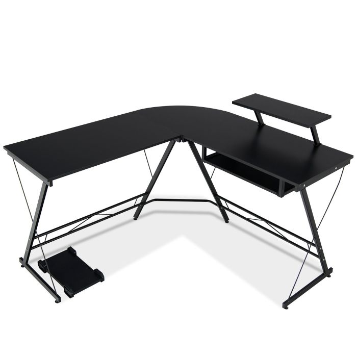 Computer Desk - LShaped Computer Desk with Movable Host Stand and Removable Monitor Shelf Black 130cm
