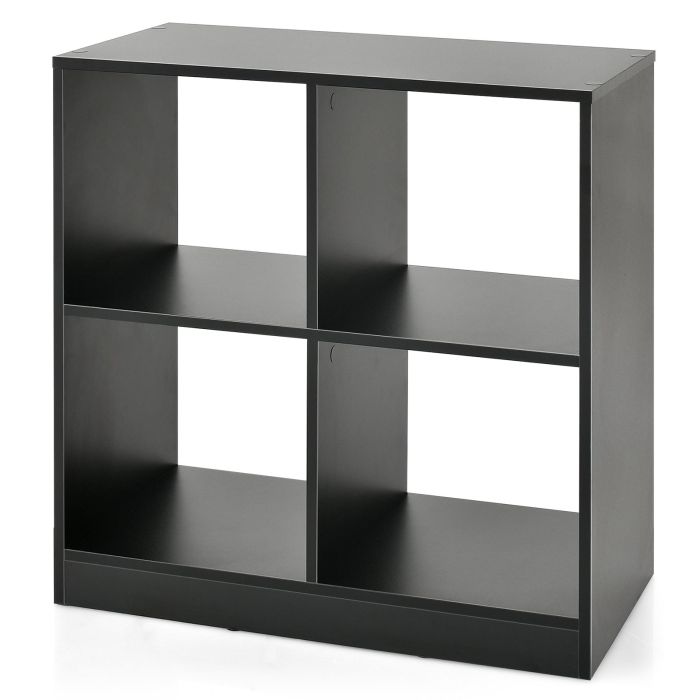 Display Rack - 4-cube Wooden Storage Cabinet with Anti-Toppling Device -Black