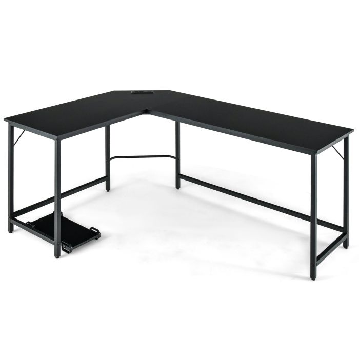 Computer Desk - LShaped Desk with Power Outlet CPU Stand and Heavyduty Metal Frame Black 168cm