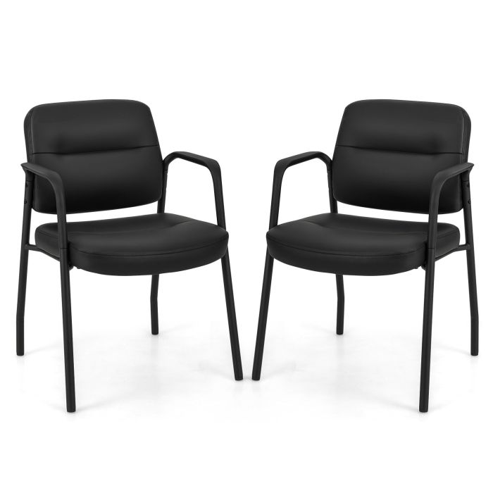 Office Chair - Set of 2 Waiting Room Chairs with Integrated Armrests No Wheels Black 58cm