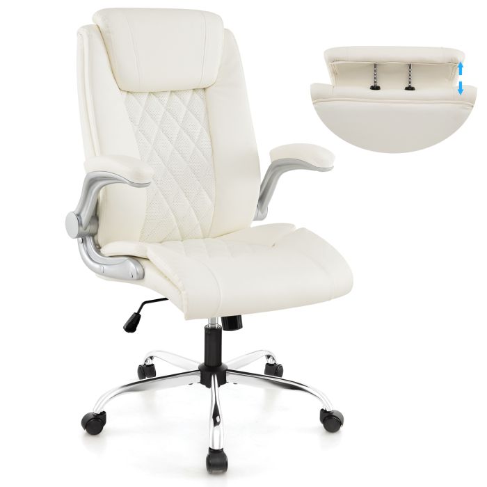 DALVEN PU Leather Office Chair Height Adjustable Executive Chair with Headrest-Beige