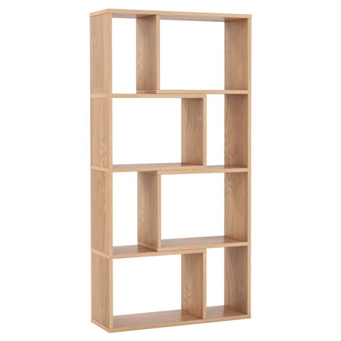 Bookcase - 5-Tier Geometric Bookshelf with 8 Cubes Floor Standing Open Display-Natural