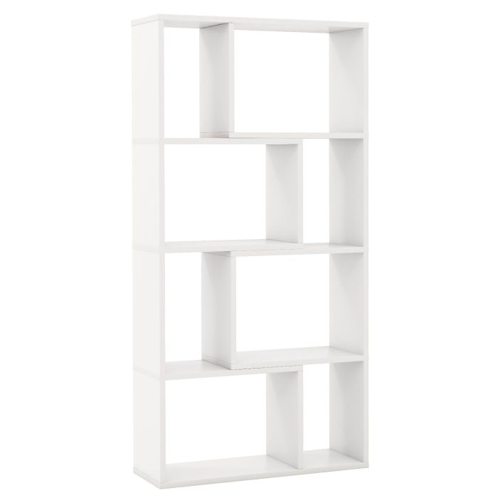 Bookcase - 5-Tier Geometric Bookshelf with 8 Cubes Floor Standing Open Display-White