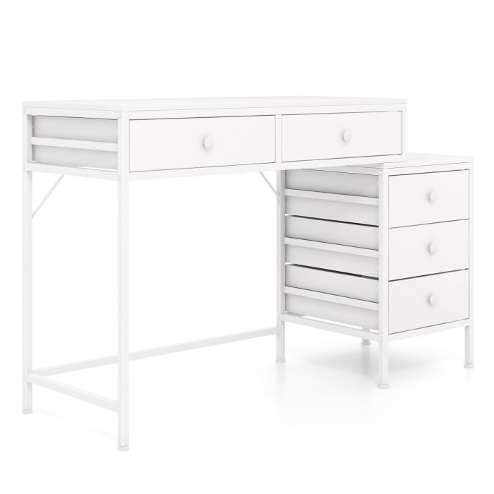 LYMO Computer Desk with 5 Drawers and Side File Cabinet-White