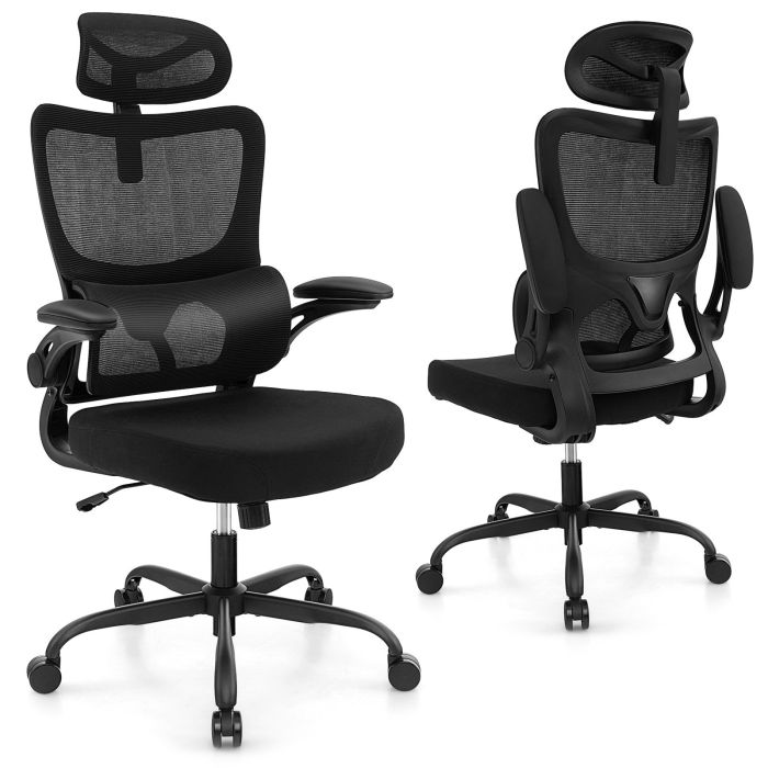 Office Chair - Mesh Office Chair with Adaptive Lumbar Support and Adjustable Headrest Black 71cm