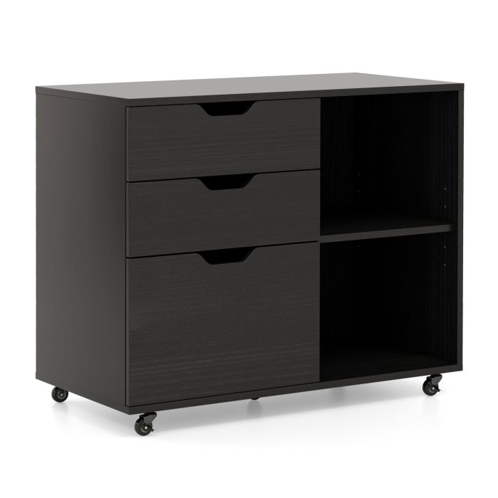File Cabinet - Mobile File Cabinet with 3 Pull-out Drawers and Adjustable Shelf-Black