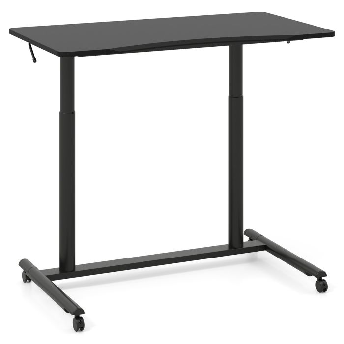 RETAUR C-Shaped Mobile Standing Desk with Adjustable Height and Lockable Wheels-Black