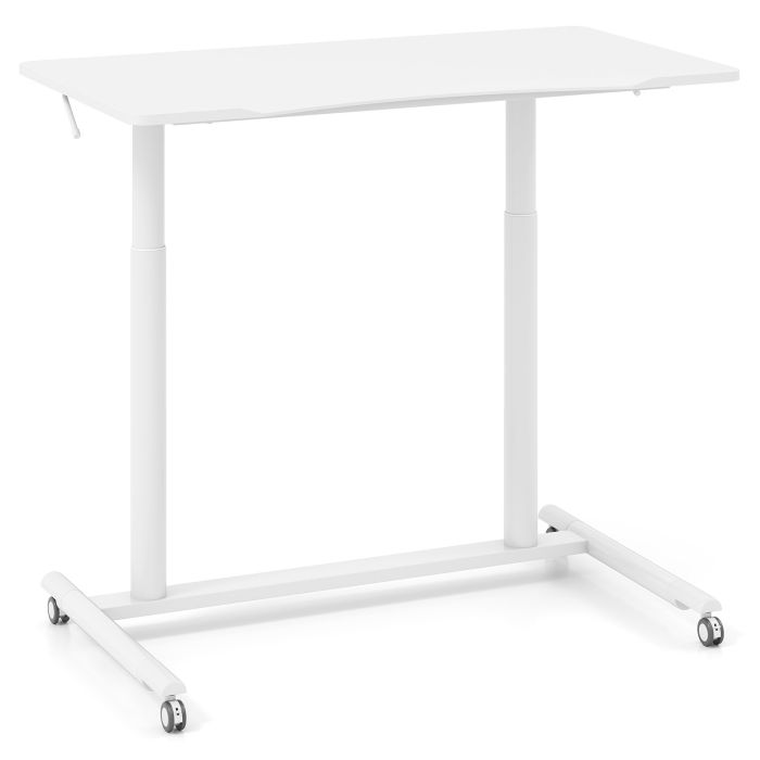 RETAUR C-Shaped Mobile Standing Desk with Adjustable Height and Lockable Wheels-White