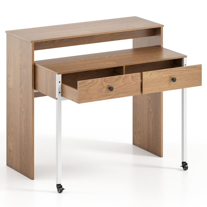 CAARNO Extendable Computer Desk with 2 Storage Drawers Convertible Home Office Desk -Natural