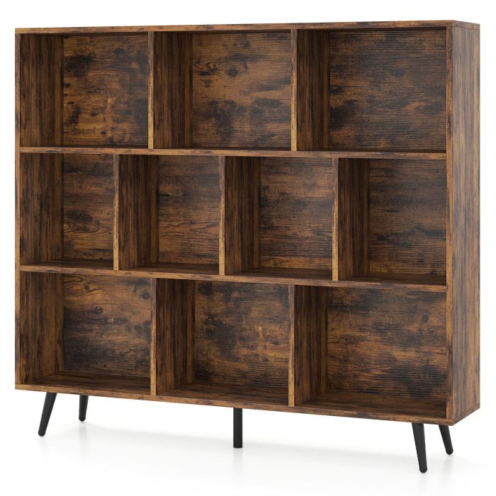GLEIRYN 10-Cube Bookcase 120 CM Mid Century Modern Storage Organizer-Brown