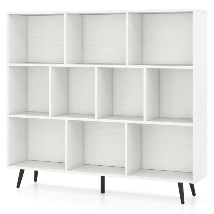 GLEIRYN 10-Cube Bookcase 120 CM Mid Century Modern Storage Organizer-White