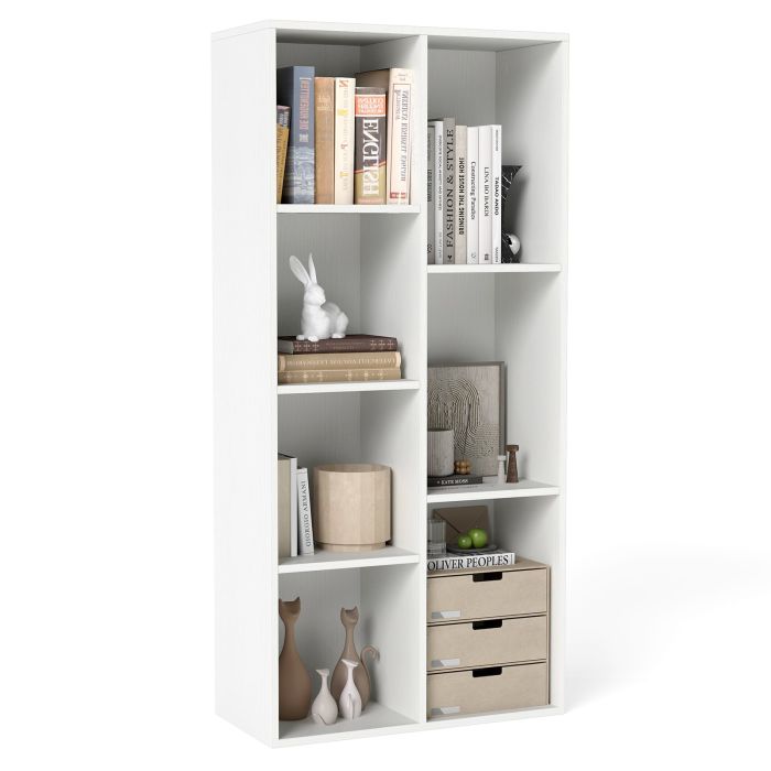 WVION Vertical or Horizontal Freestanding Bookshelf with 7 Compartments-White