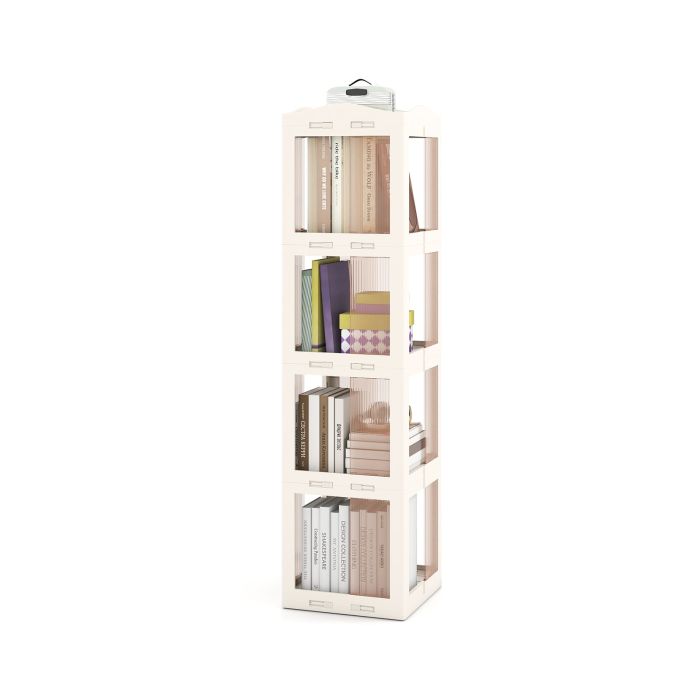 Foldable Rotating Bookshelf 4-Tier Revolving Bookshelf Tower-White