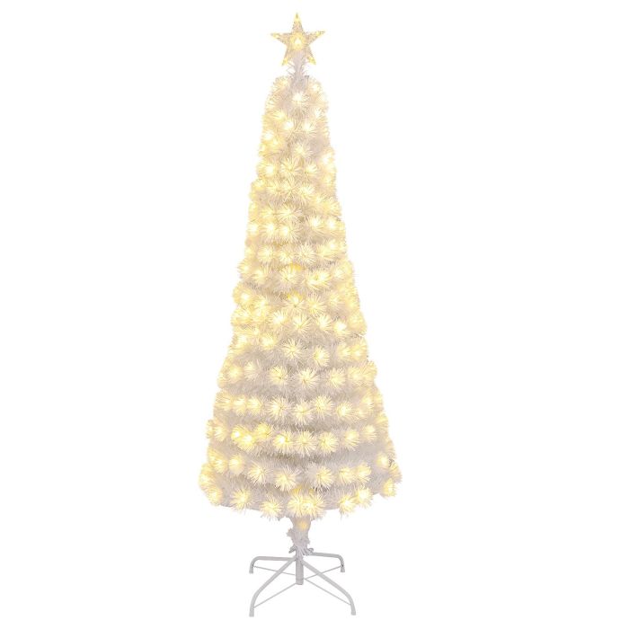 ORNEVA 180CM Artificial Xmas Tree Pencil Tree with Treetop Star and 7 Lighting Modes-180 cm