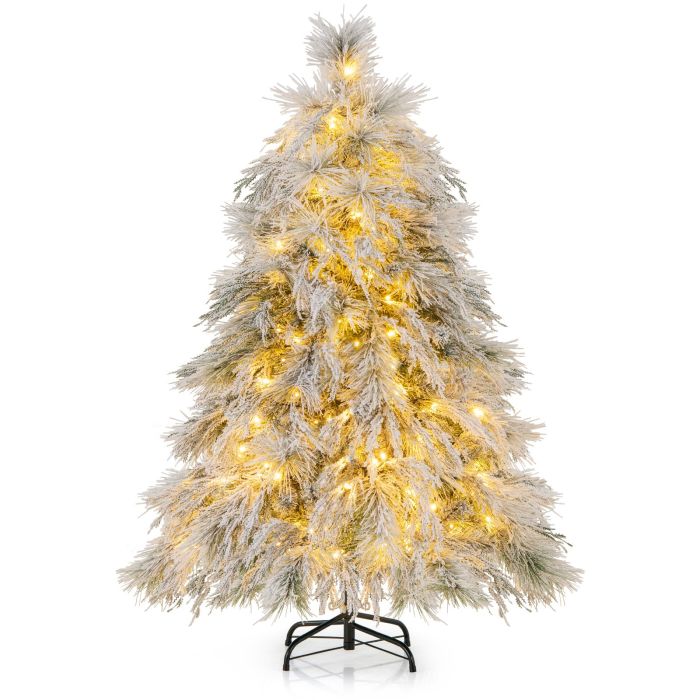 Flocked LED Christmas Tree - 4.75ft White and Green